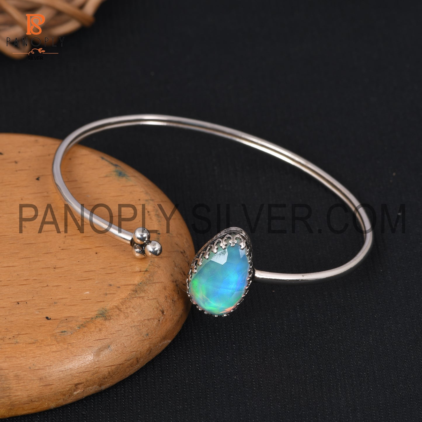 Unshape Aurora Opal White Gems Openable Cuff Bangle