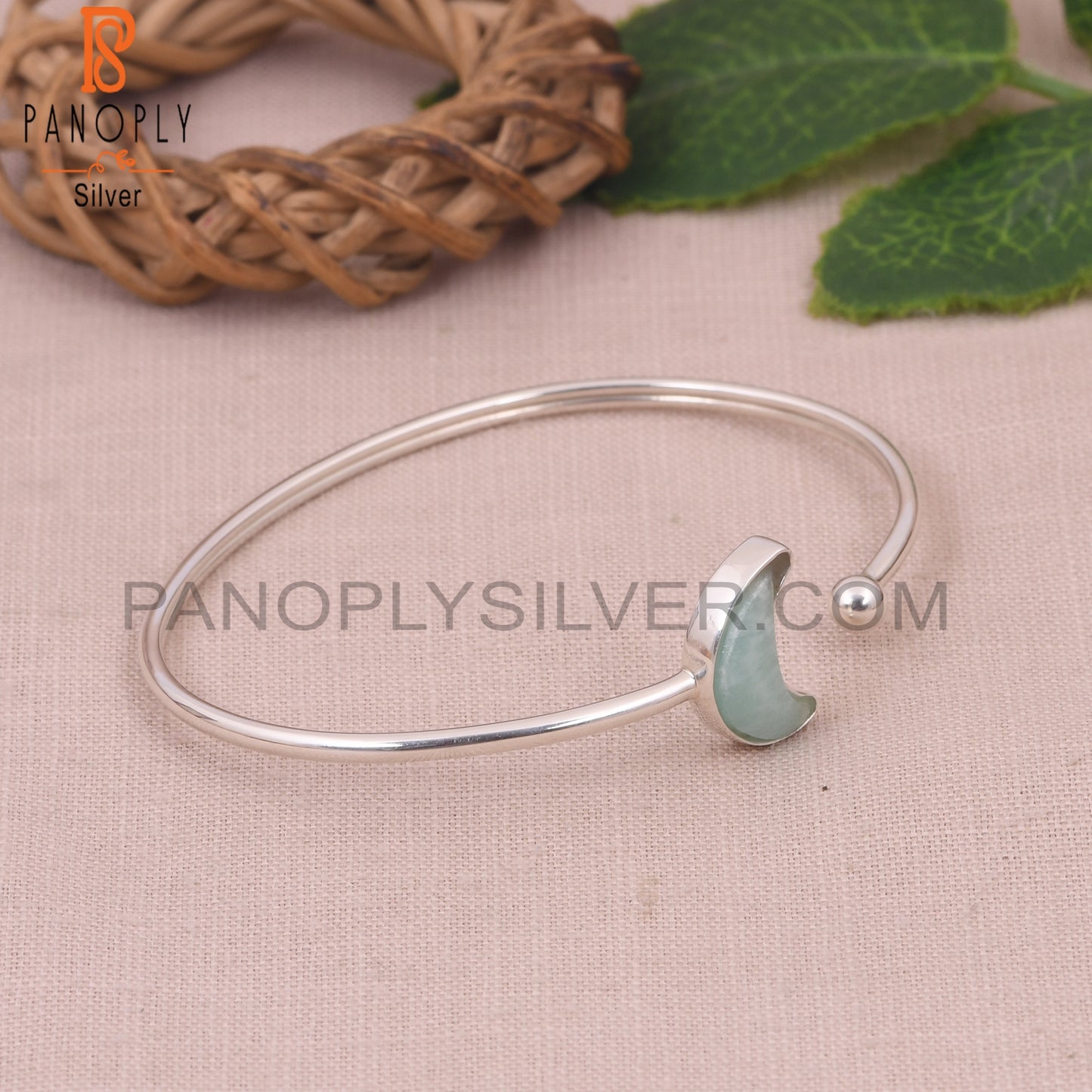 Natural Amazonite 925 Quality Moon Bangles