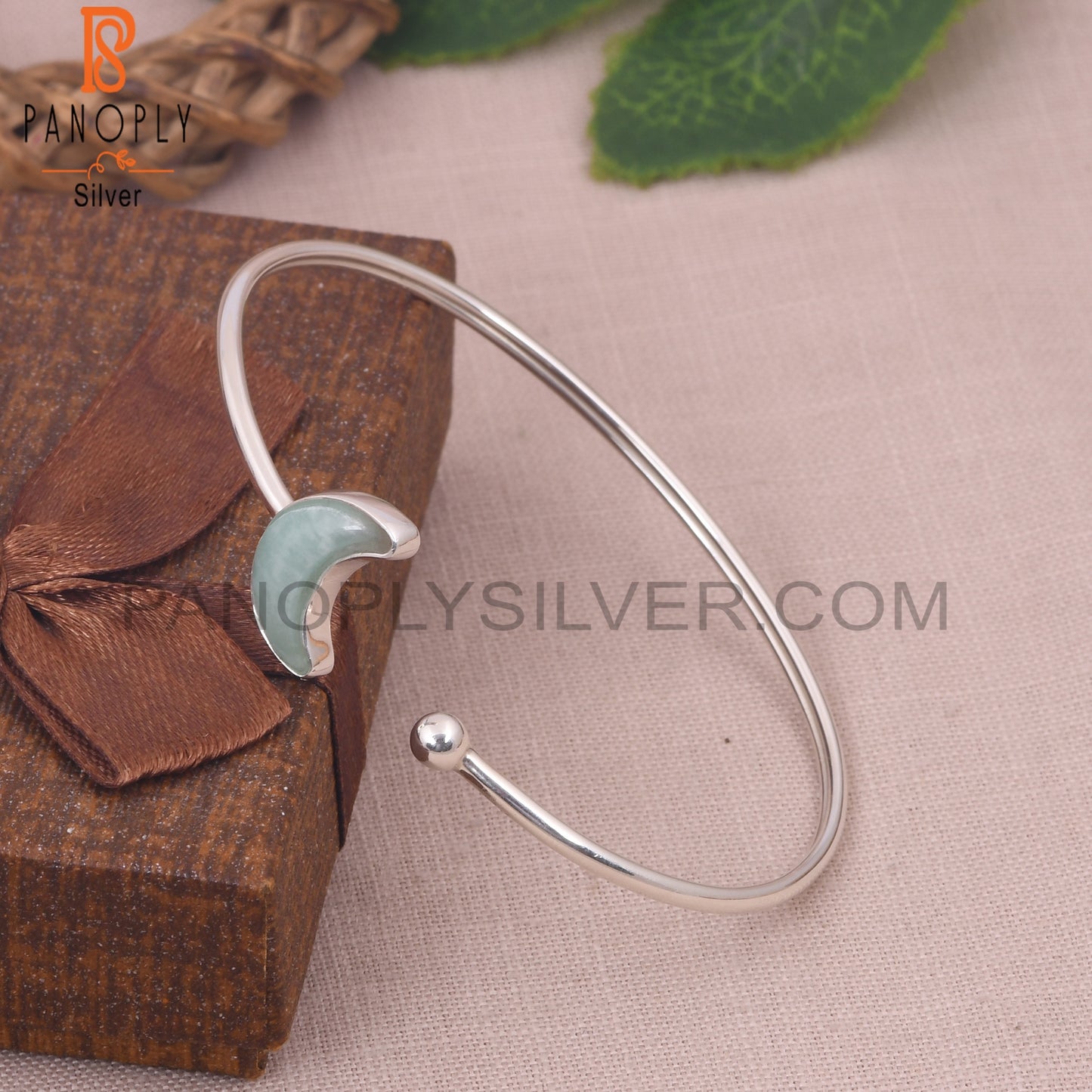 Natural Amazonite 925 Quality Moon Bangles