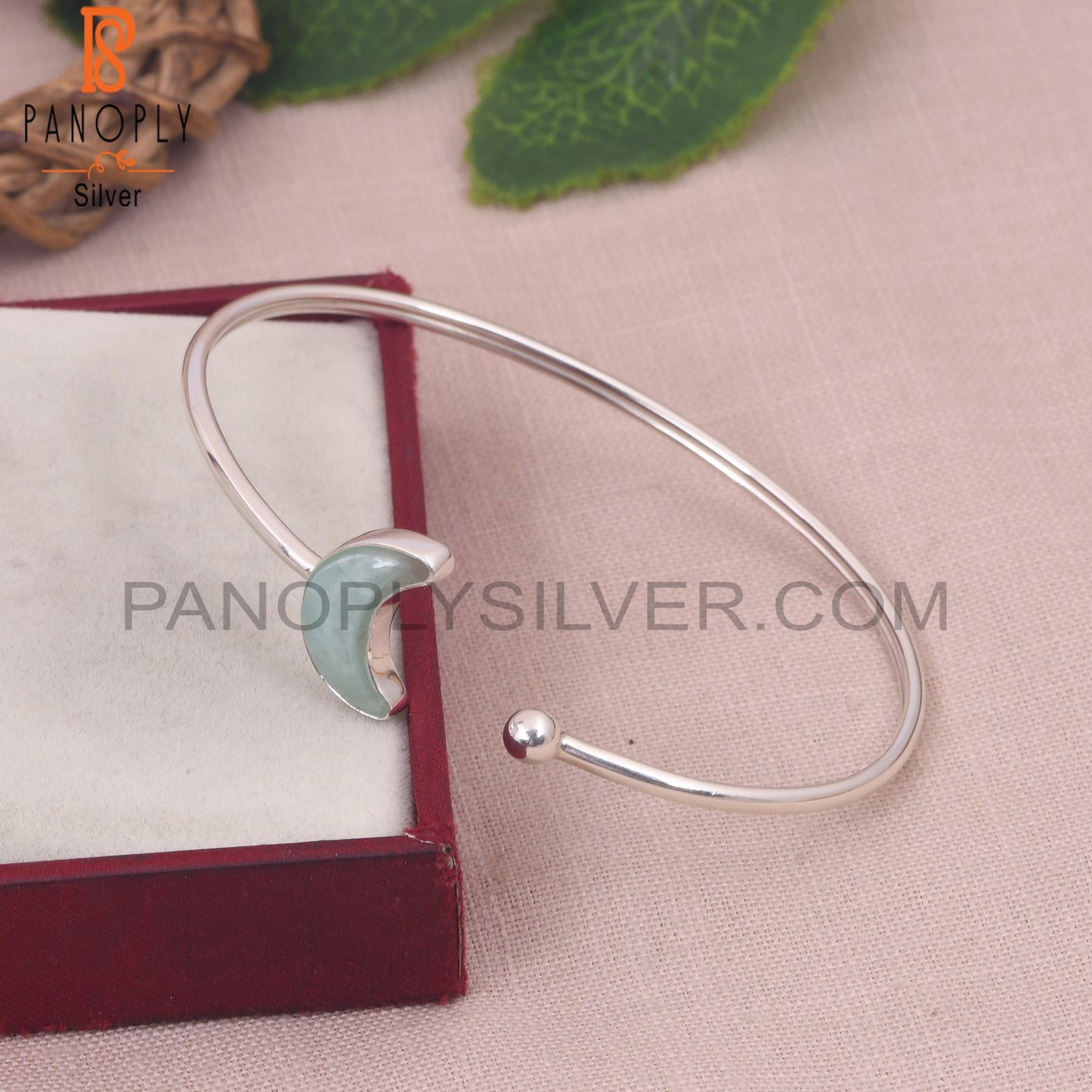 Natural Amazonite 925 Quality Moon Bangles