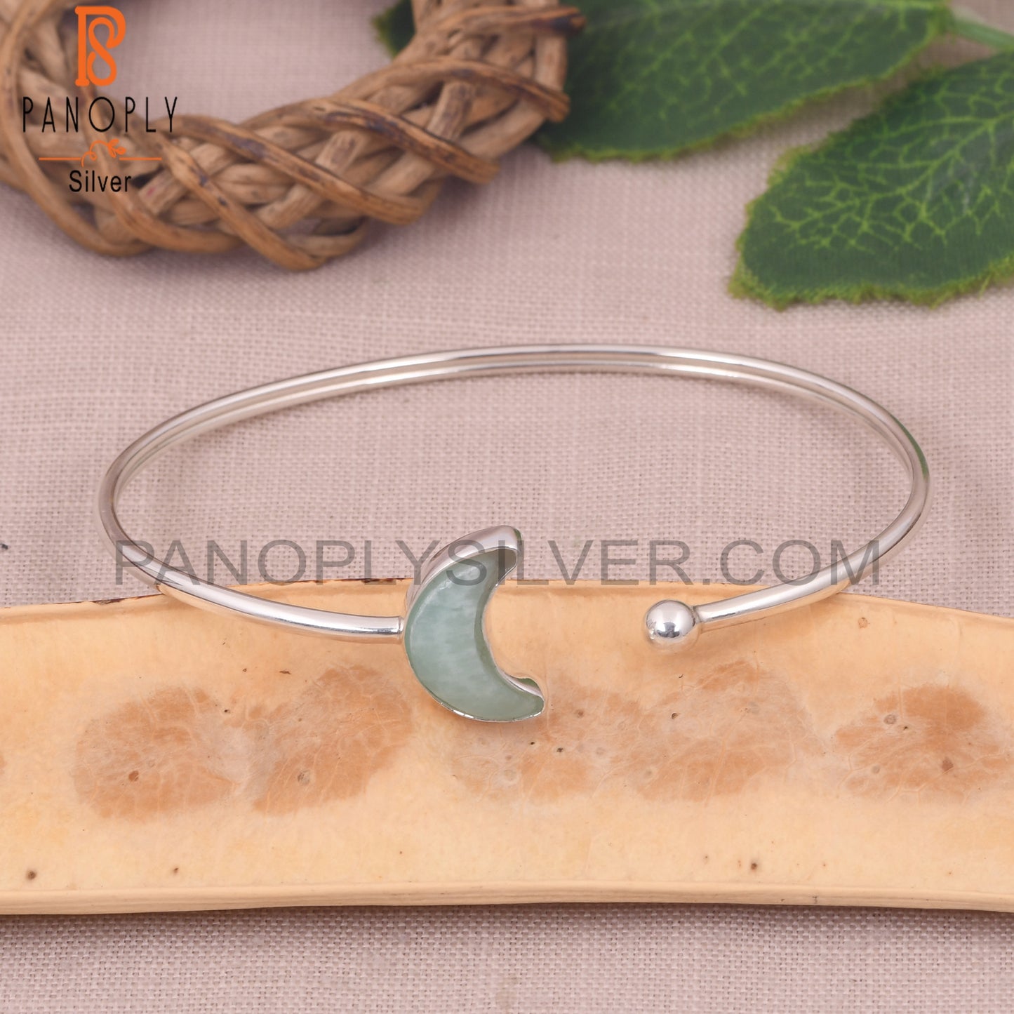 Natural Amazonite 925 Quality Moon Bangles