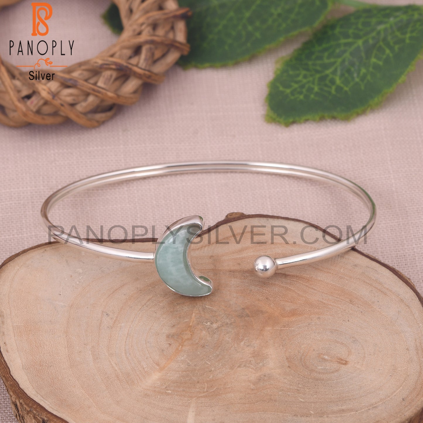 Natural Amazonite 925 Quality Moon Bangles