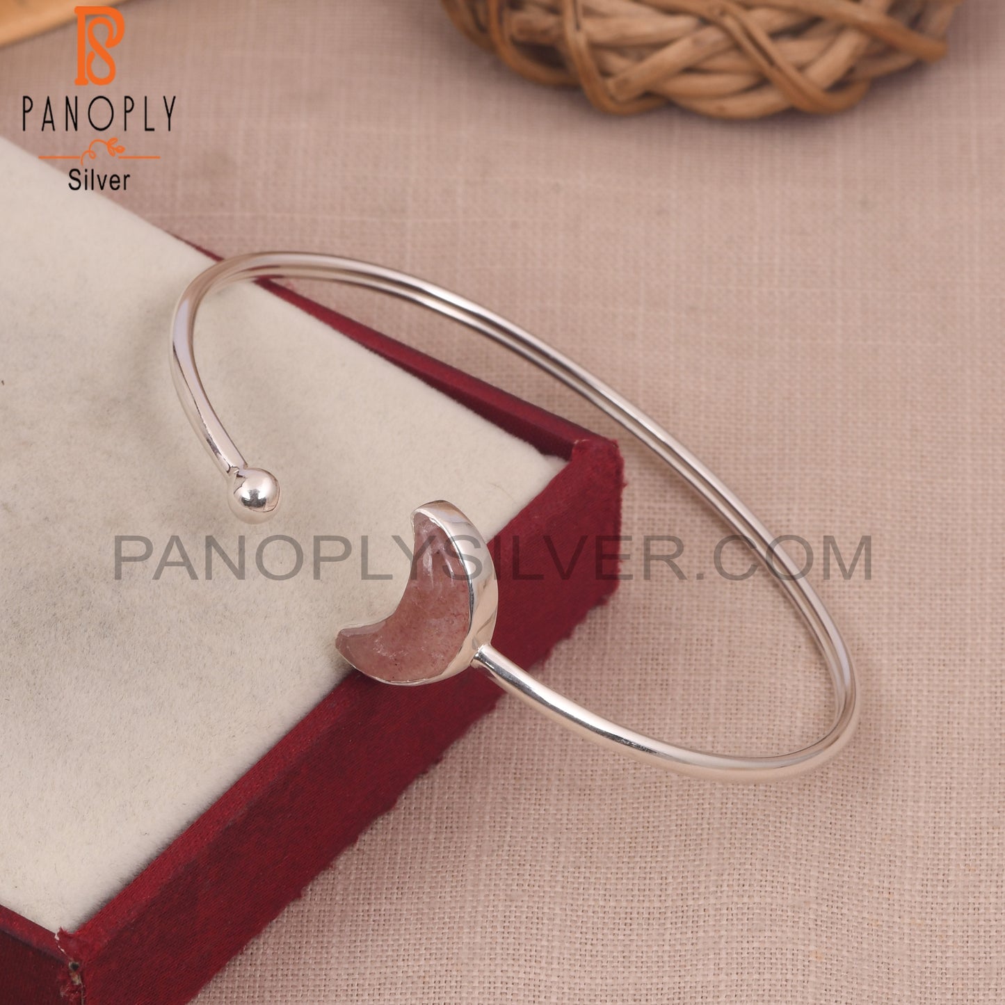 Strawberry Quartz Half Moon 925 Silver Cuff Bangles