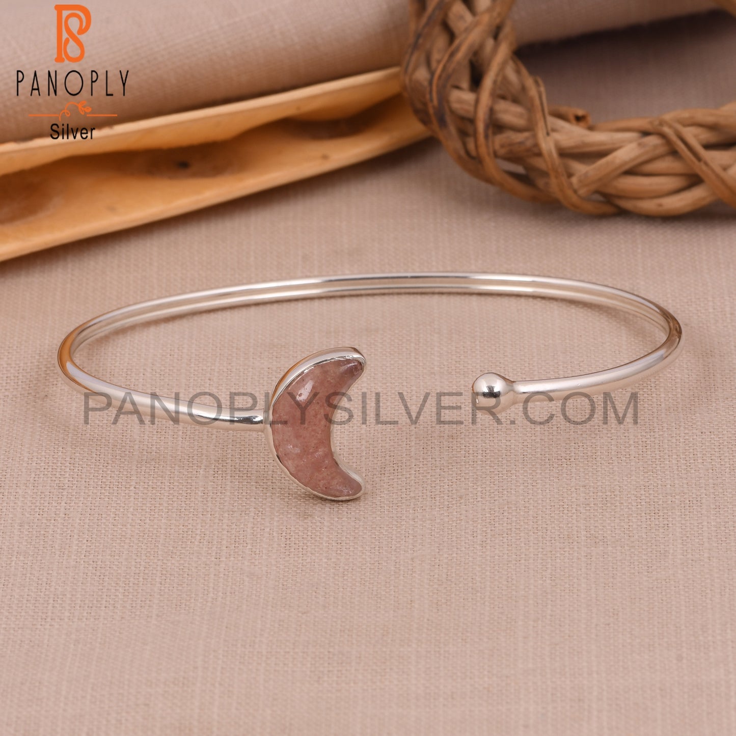 Strawberry Quartz Half Moon 925 Silver Cuff Bangles