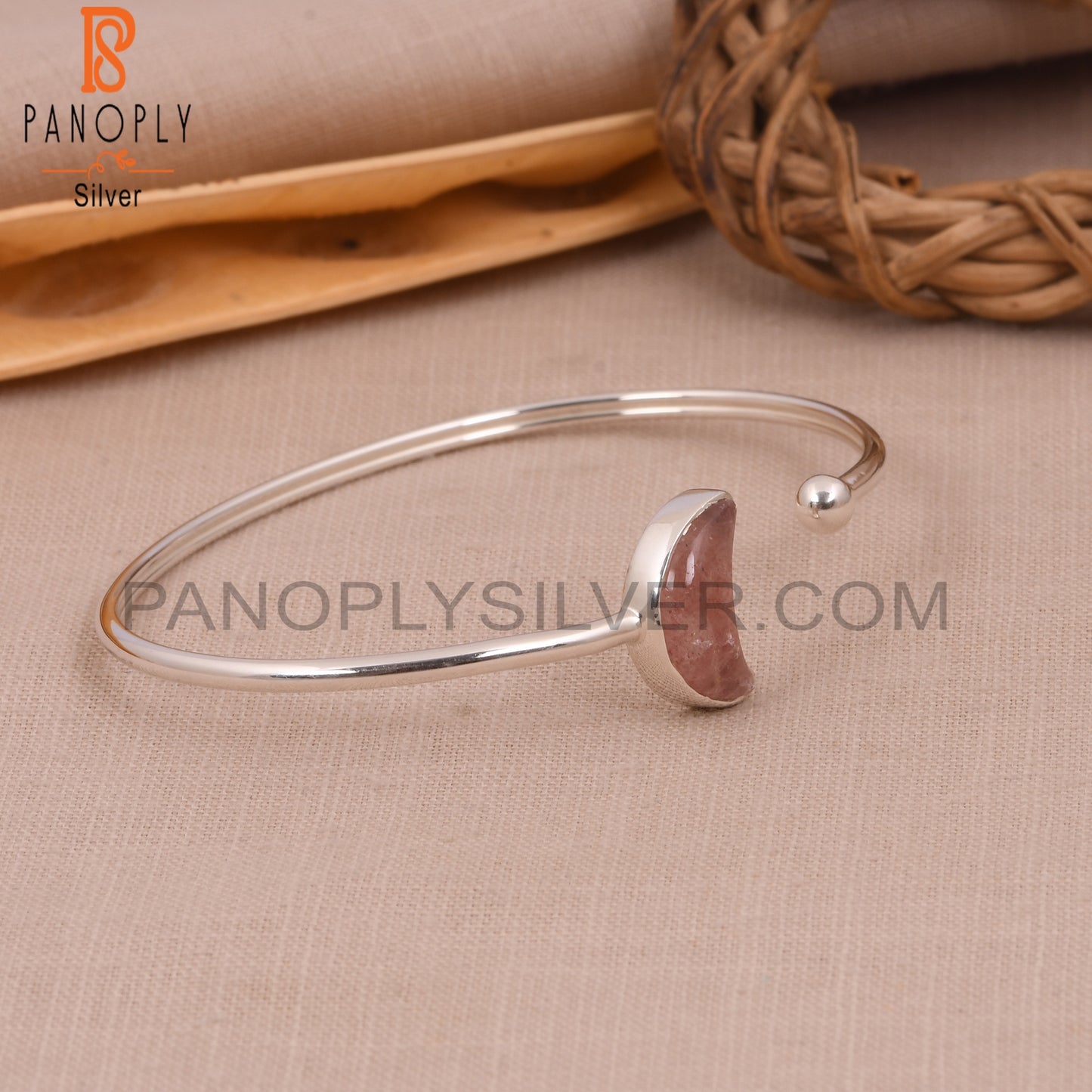 Strawberry Quartz Half Moon 925 Silver Cuff Bangles