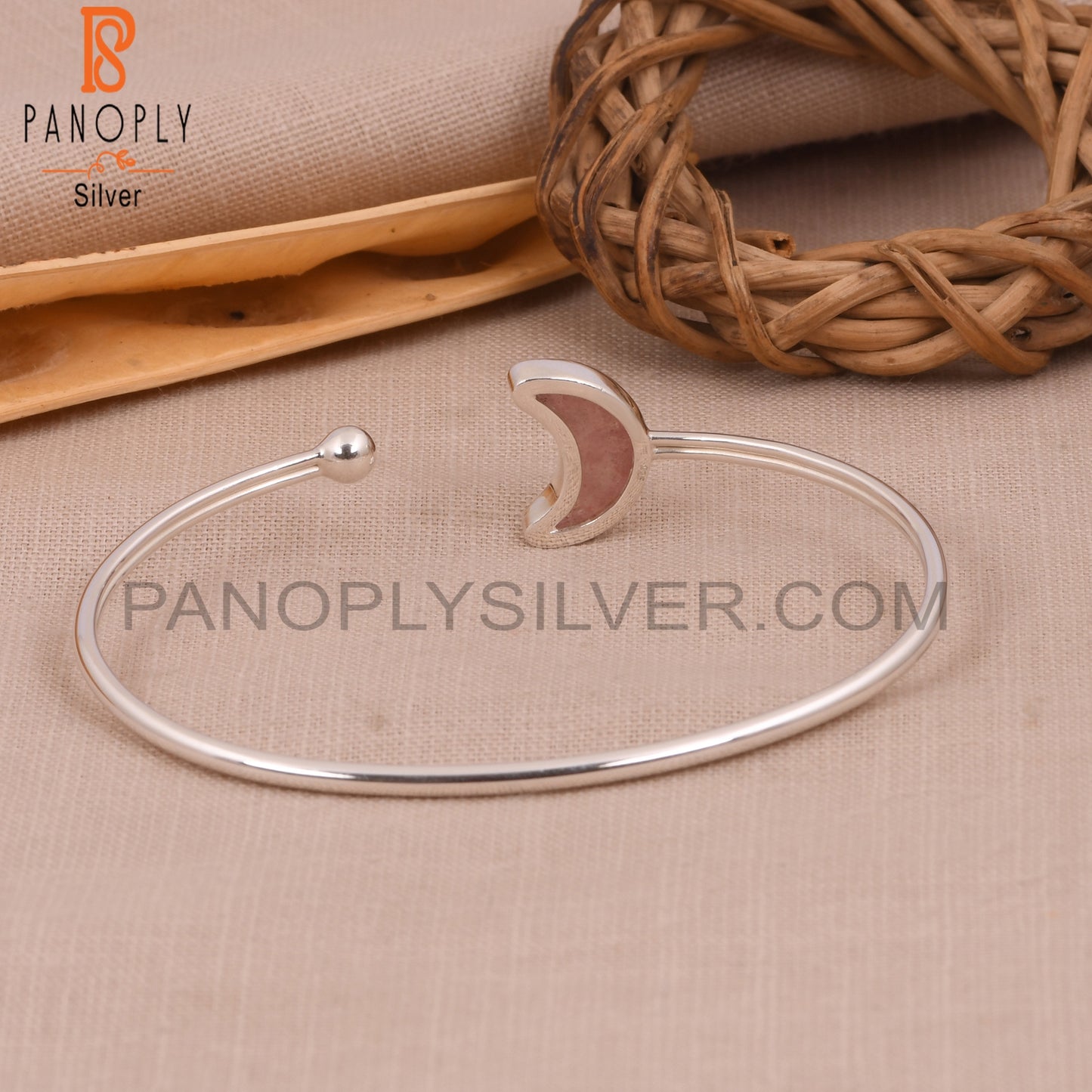 Strawberry Quartz Half Moon 925 Silver Cuff Bangles