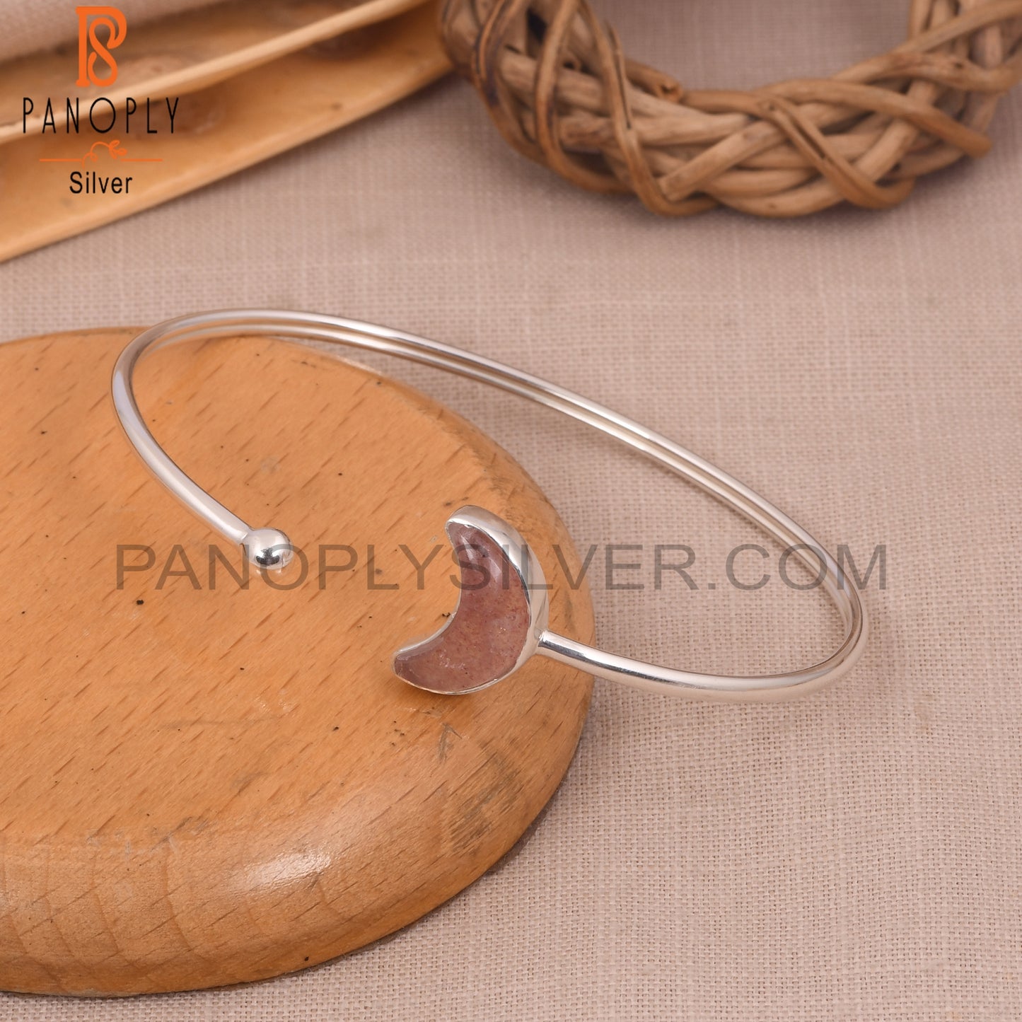 Strawberry Quartz Half Moon 925 Silver Cuff Bangles