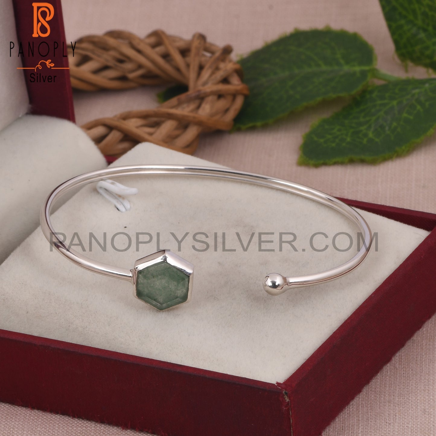 Green Strawberry Quartz Hexagon Openable Bangles