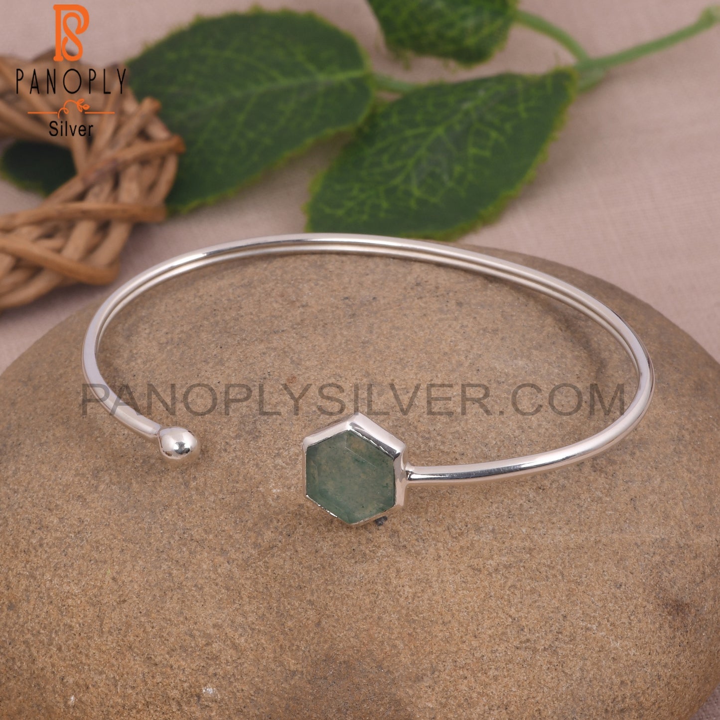 Green Strawberry Quartz Hexagon Openable Bangles