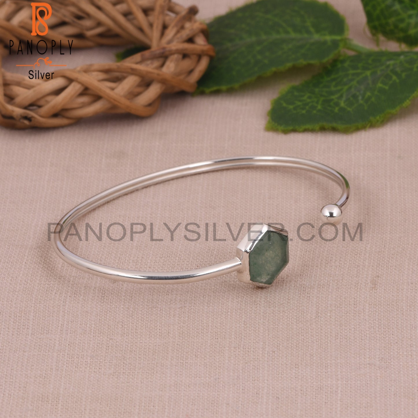 Green Strawberry Quartz Hexagon Openable Bangles