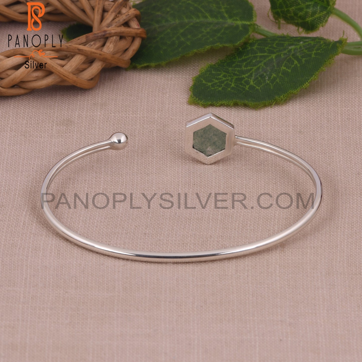 Green Strawberry Quartz Hexagon Openable Bangles