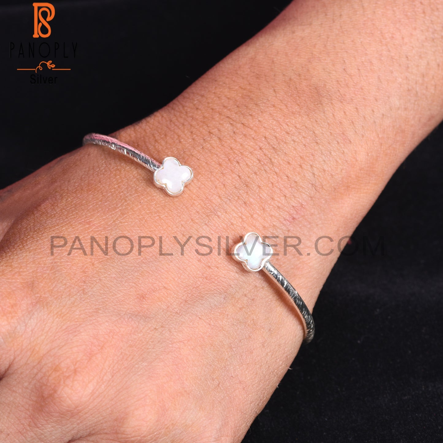 Rainbow Moonstone Flower Adjustable Bangles