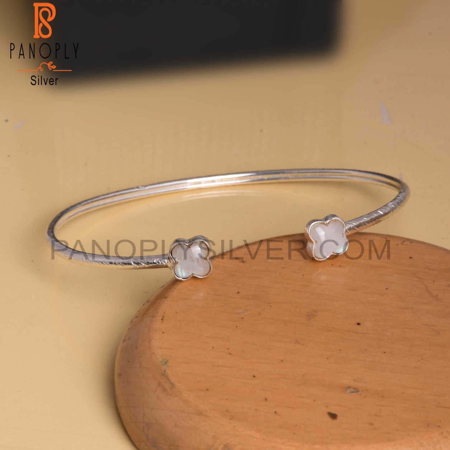 Rainbow Moonstone Flower Adjustable Bangles