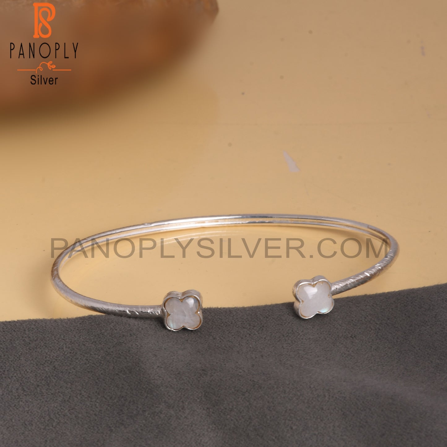 Rainbow Moonstone Flower Adjustable Bangles