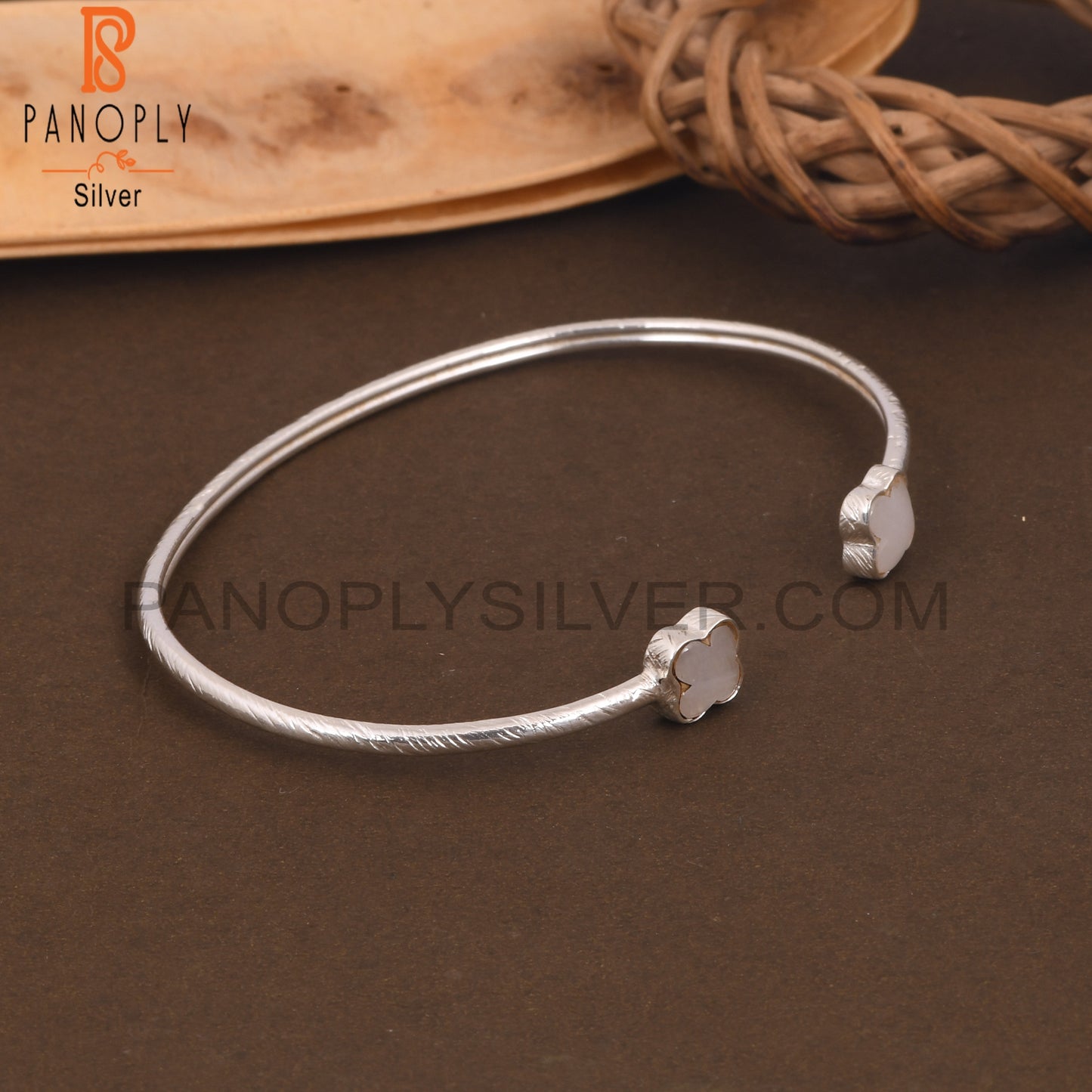 Rainbow Moonstone Flower Adjustable Bangles