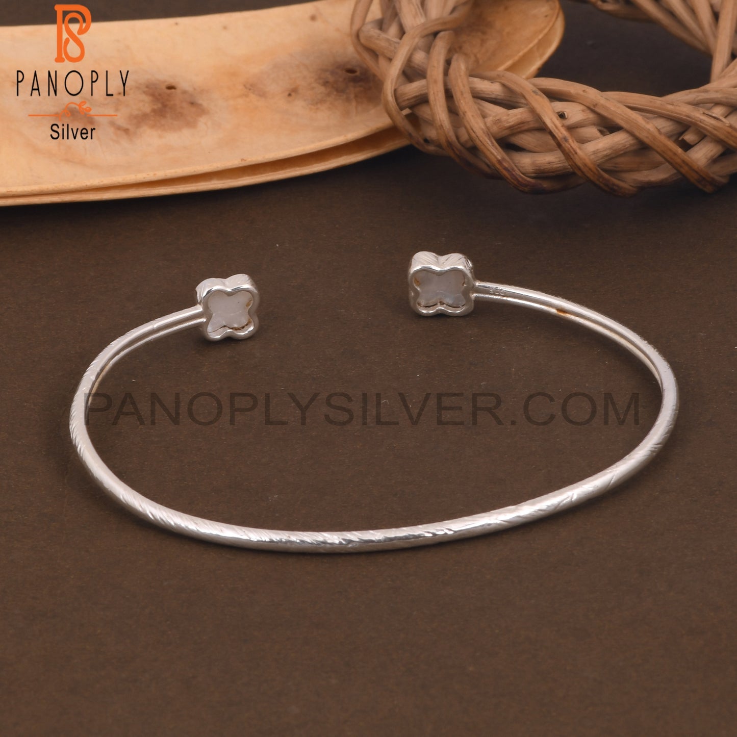 Rainbow Moonstone Flower Adjustable Bangles