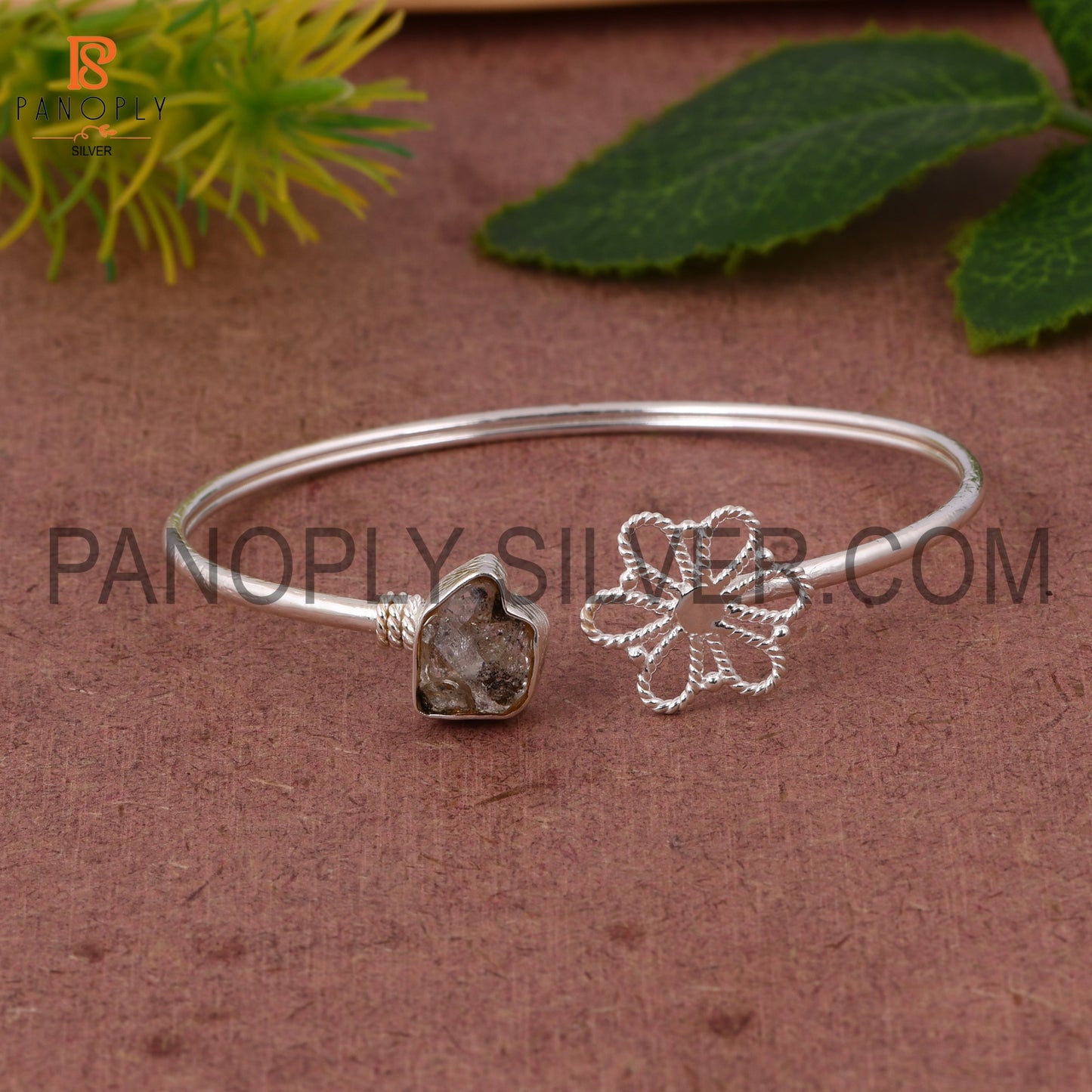 Herkimer Diamond Gemstone Flower Bangle Gift For Mothers Day