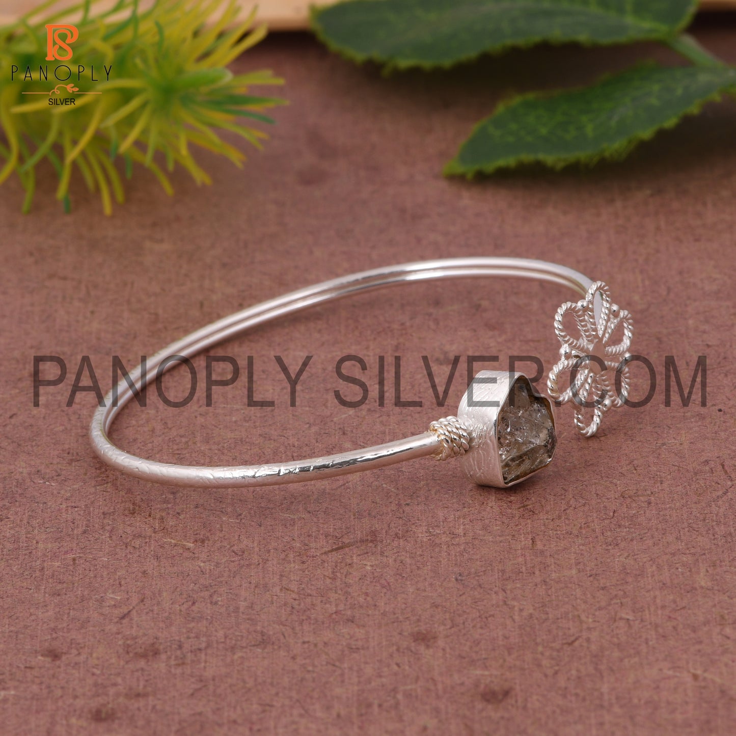 Herkimer Diamond Gemstone Flower Bangle Gift For Mothers Day