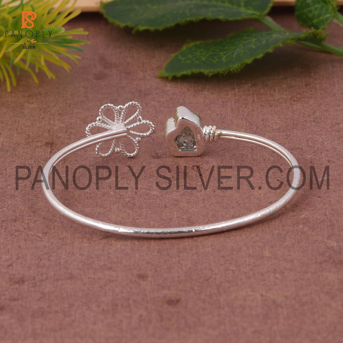 Herkimer Diamond Gemstone Flower Bangle Gift For Mothers Day