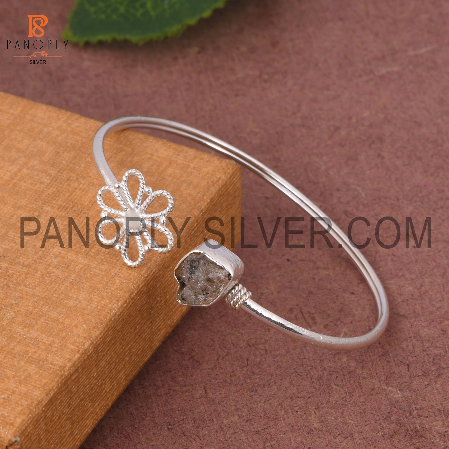 Herkimer Diamond Gemstone Flower Bangle Gift For Mothers Day