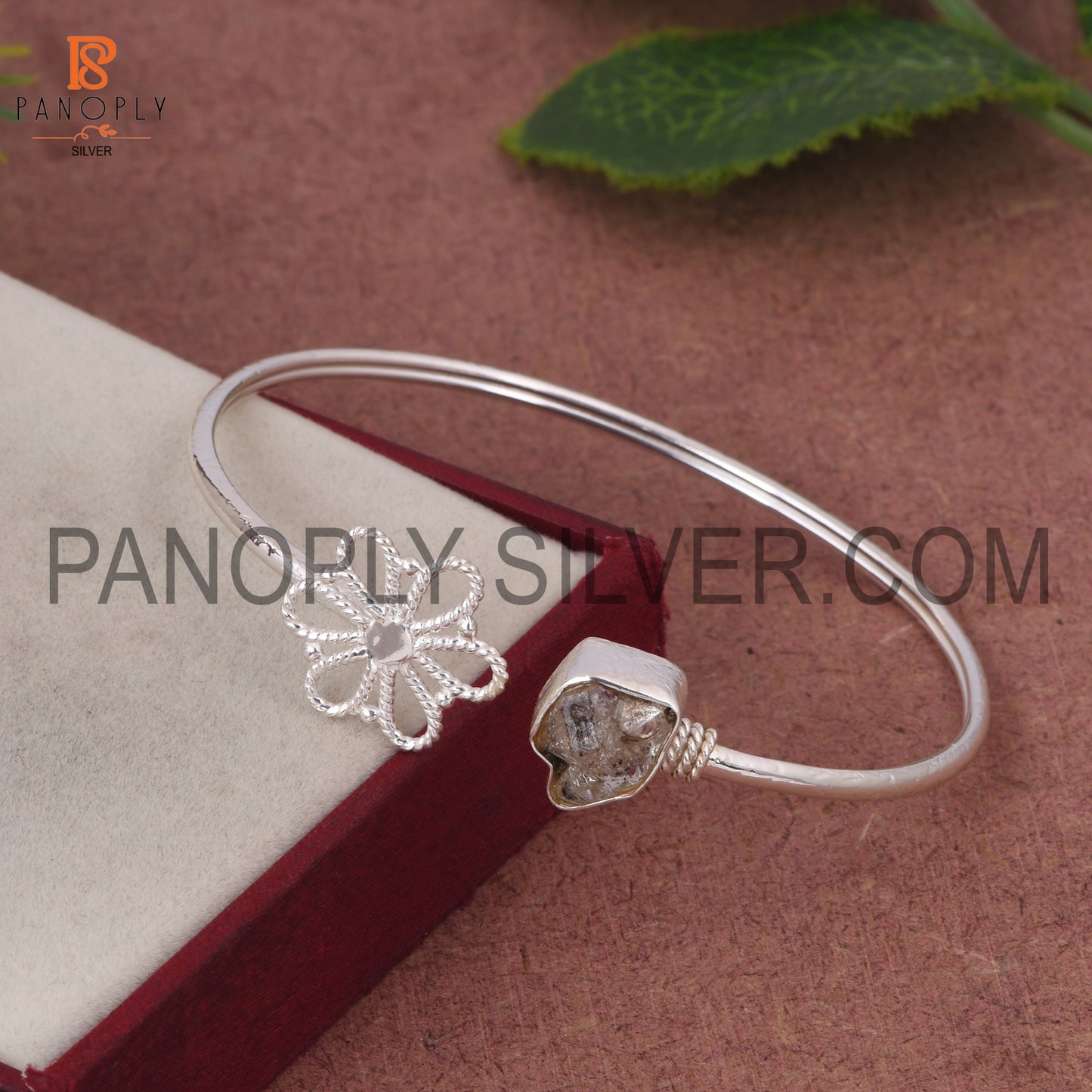 Herkimer Diamond Gemstone Flower Bangle Gift For Mothers Day