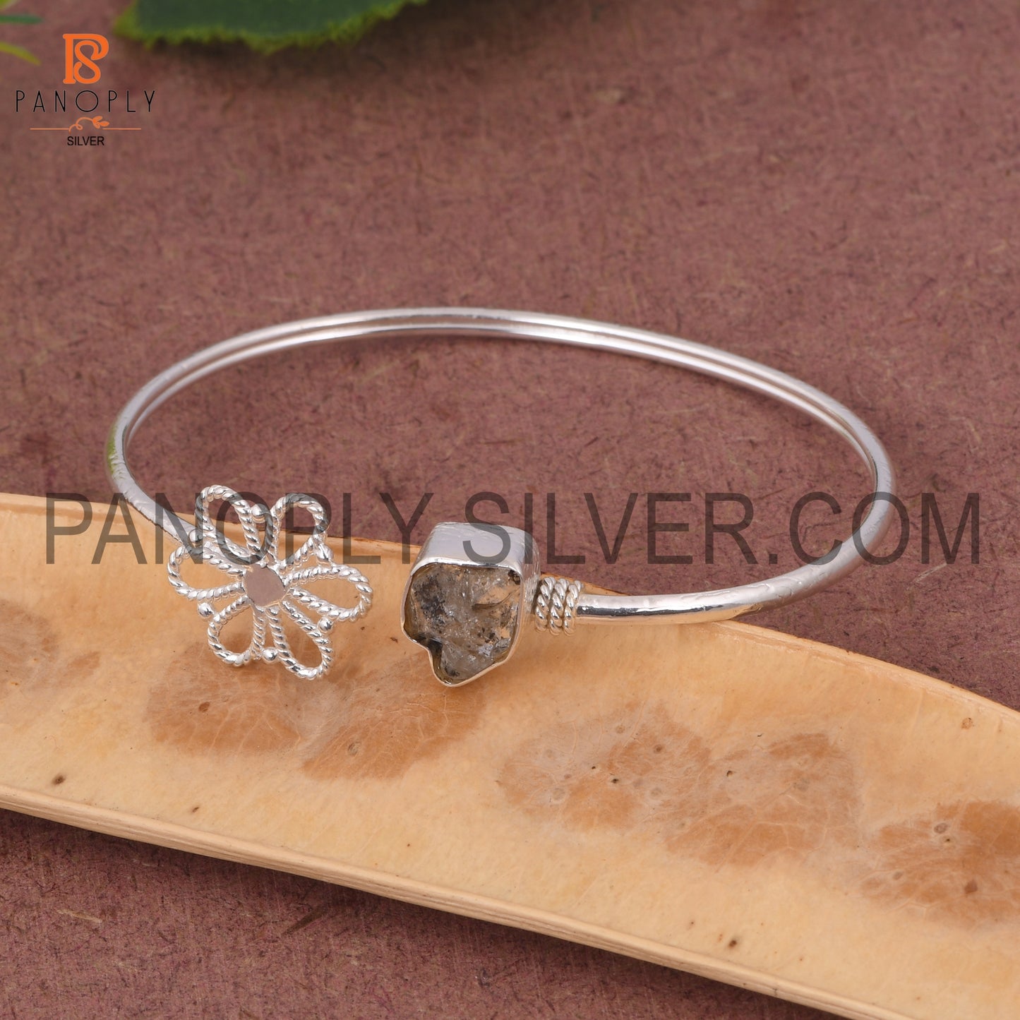 Herkimer Diamond Gemstone Flower Bangle Gift For Mothers Day