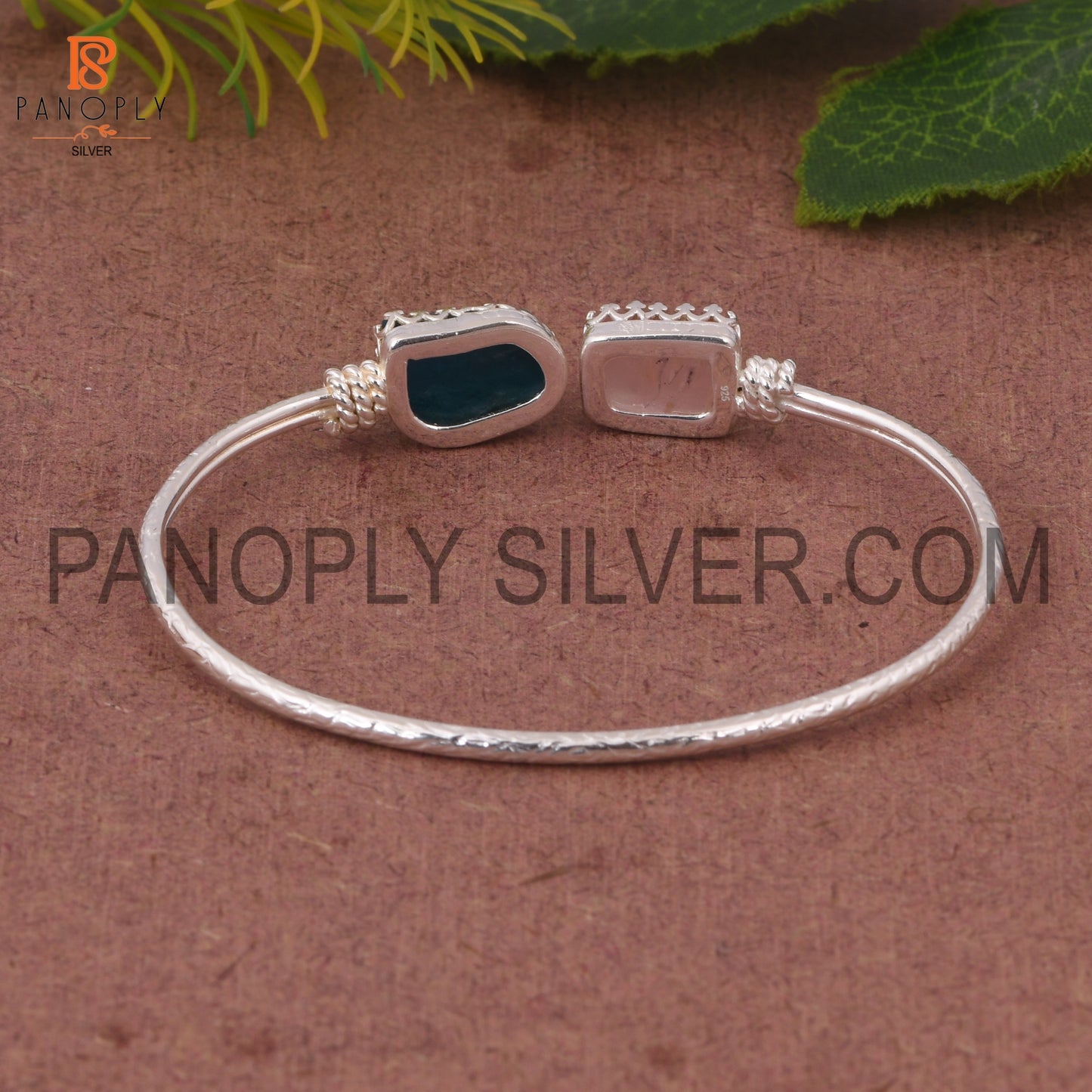 Neon Apatite & Rose Quartz Rough 925 Quality Silver Bangle