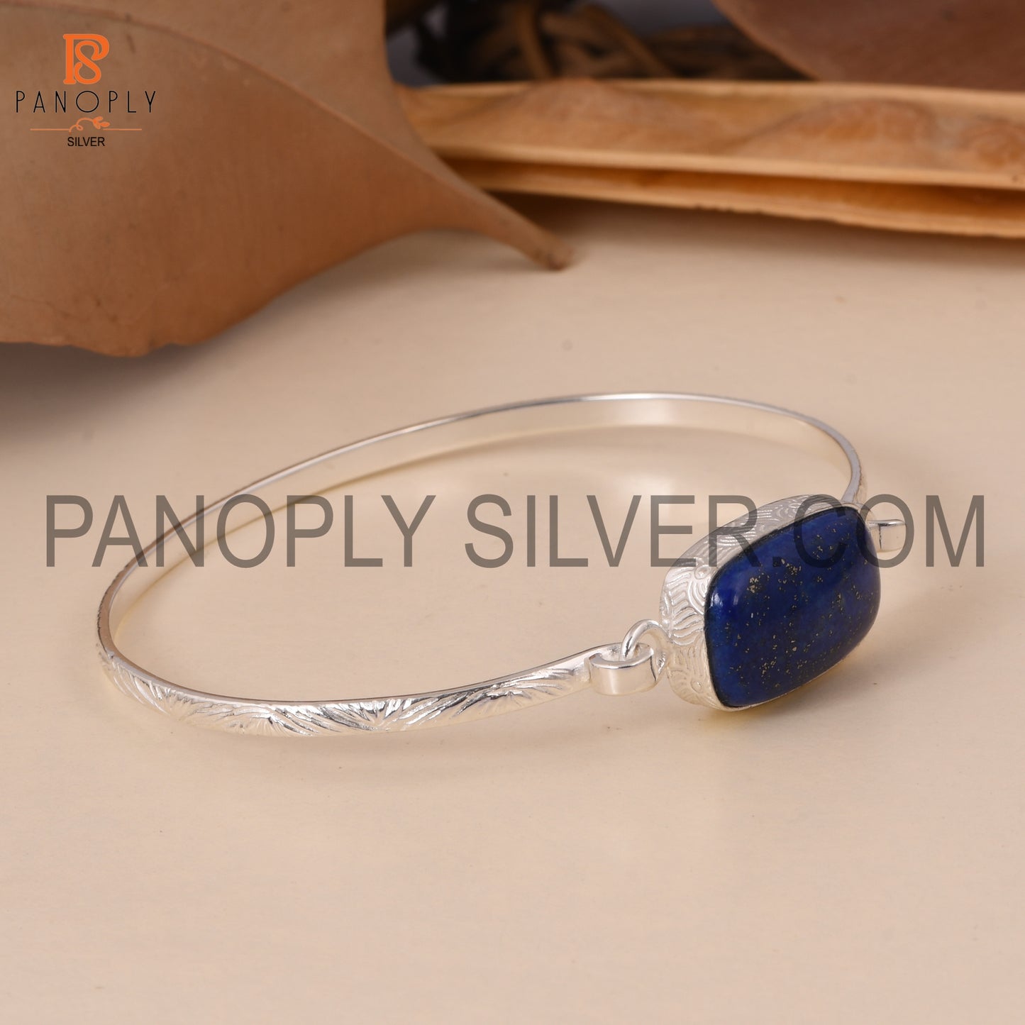 Lapis Gemstone December Birthstone Blue Silver Bangle