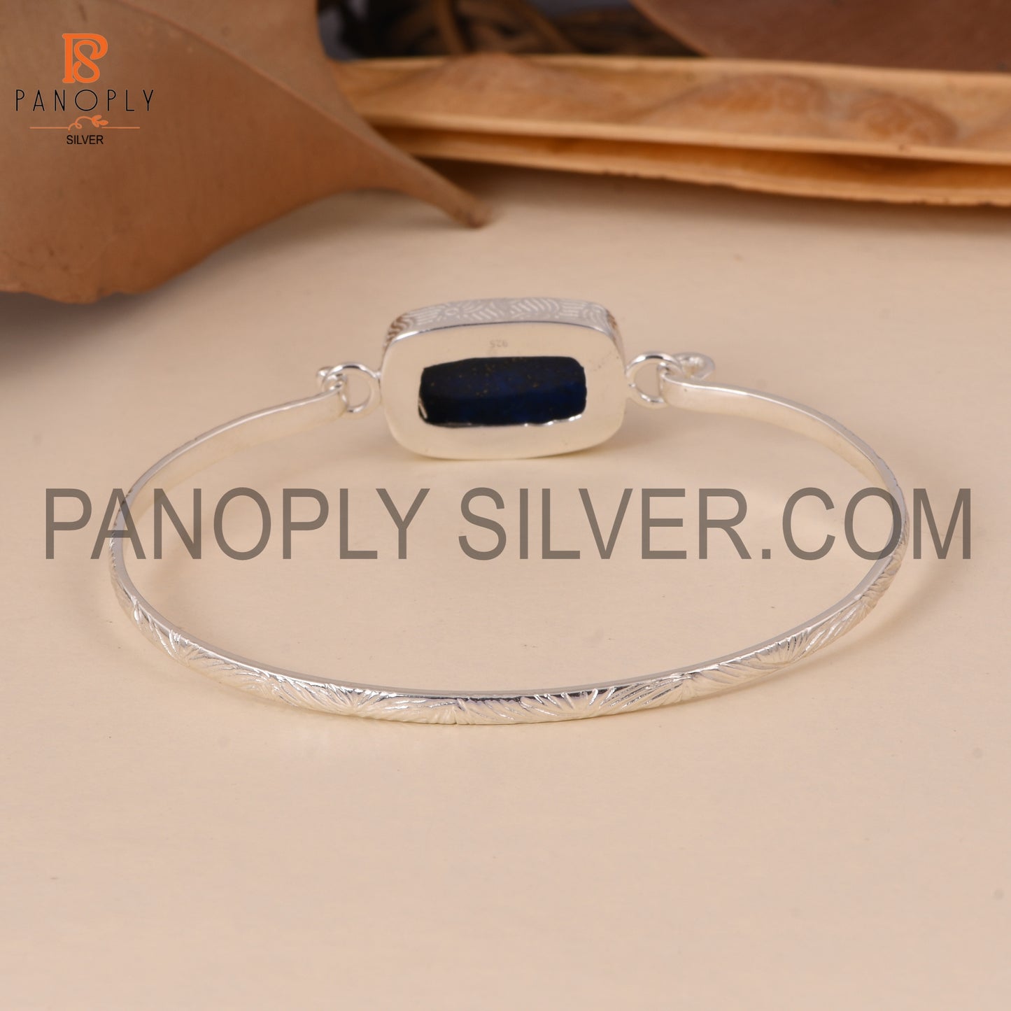 Lapis Gemstone December Birthstone Blue Silver Bangle
