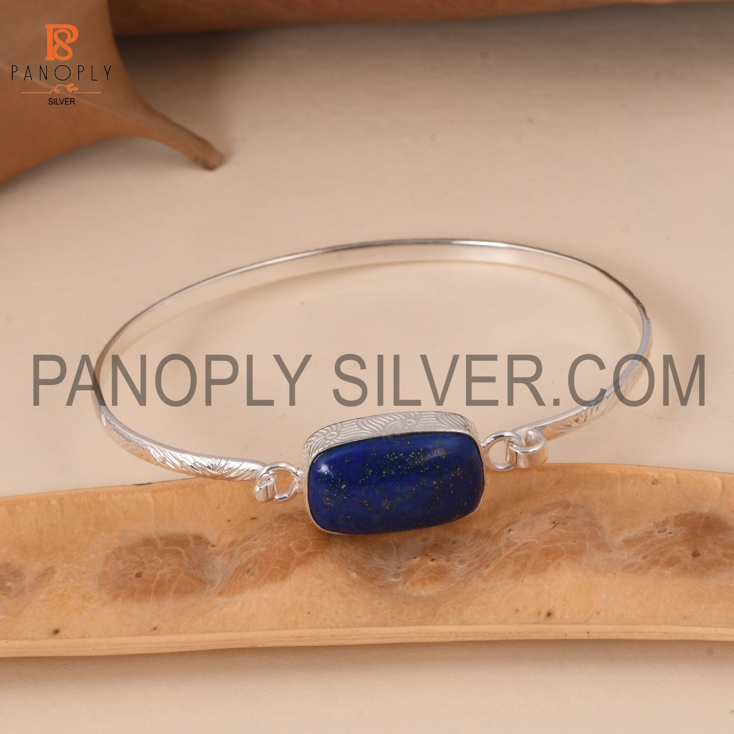 Lapis Gemstone December Birthstone Blue Silver Bangle