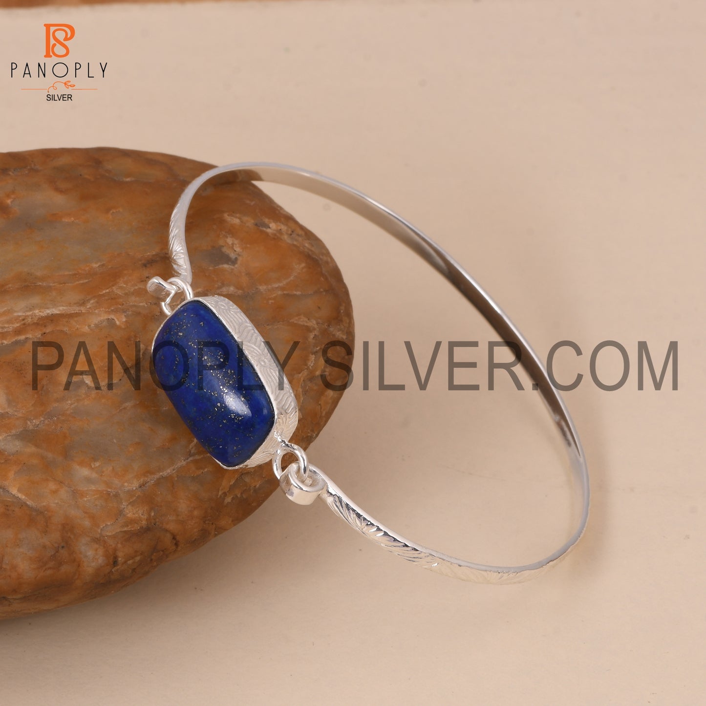 Lapis Gemstone December Birthstone Blue Silver Bangle