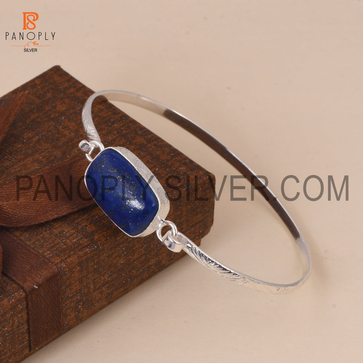 Lapis Gemstone December Birthstone Blue Silver Bangle
