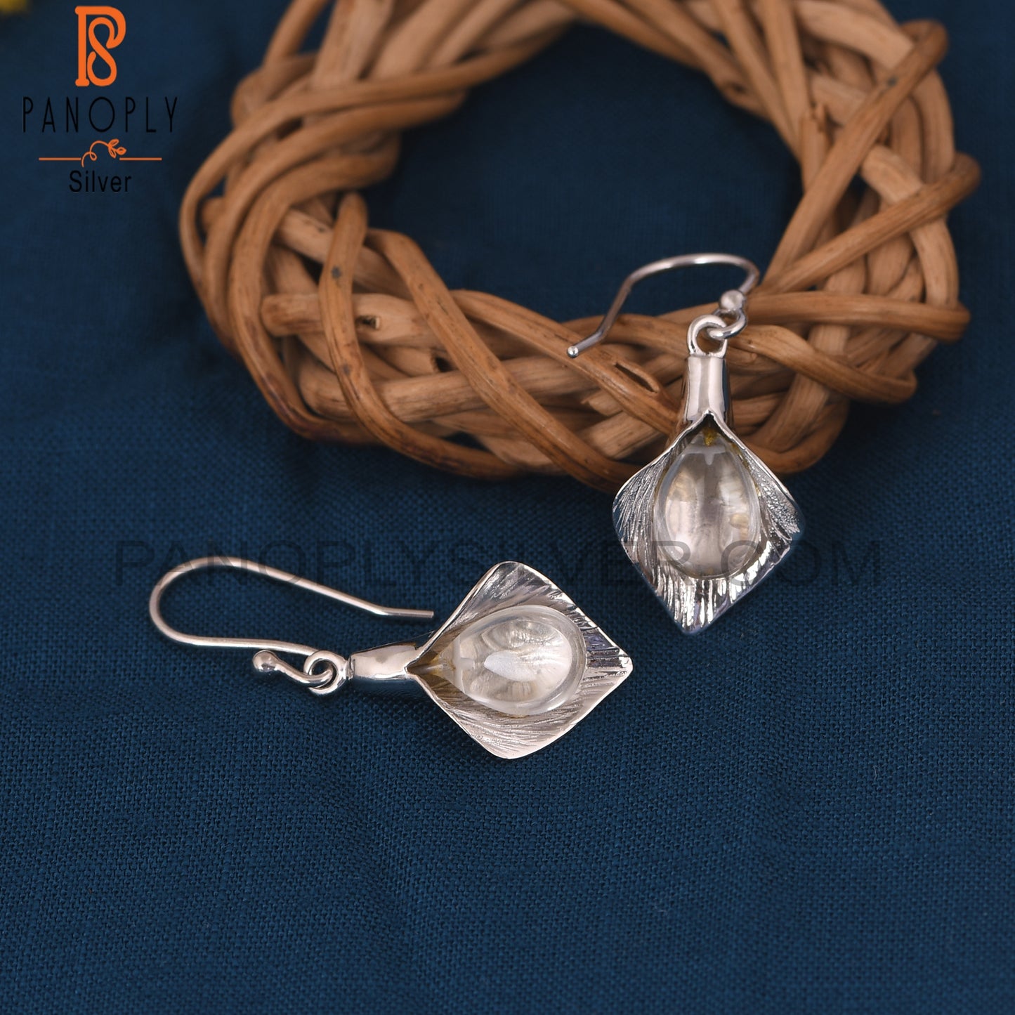 Floral Design 925 Sterling Silver Crystal Quartz Earring