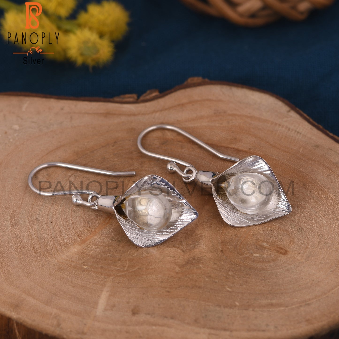 Floral Design 925 Sterling Silver Crystal Quartz Earring