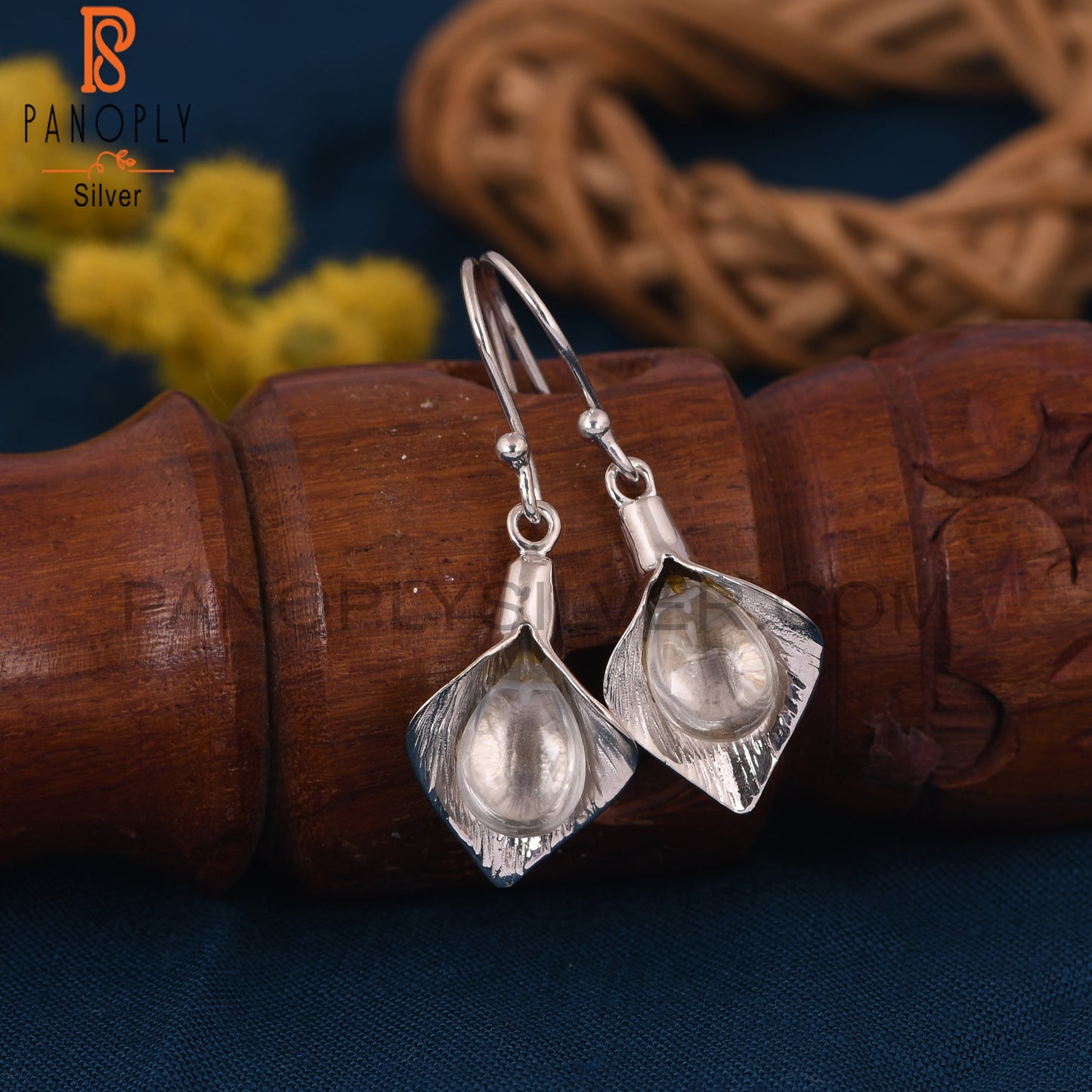 Floral Design 925 Sterling Silver Crystal Quartz Earring