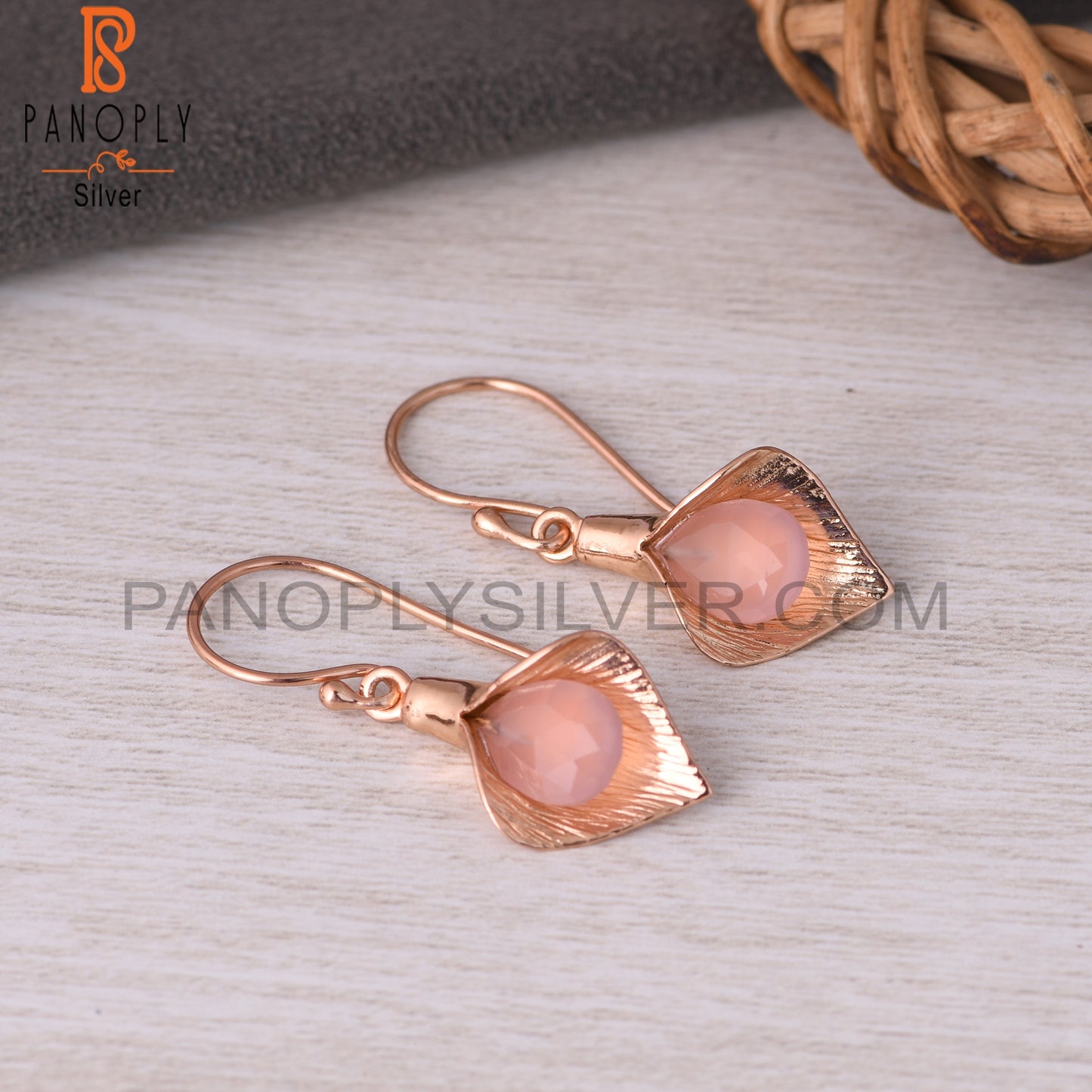 Rose Gold Plated 925 Sterling Silver Rose Chalcedony Earrings