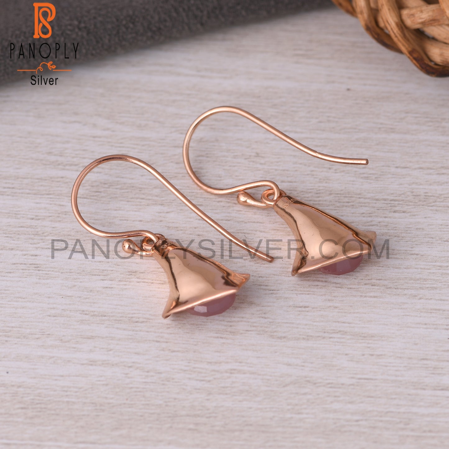 Rose Gold Plated 925 Sterling Silver Rose Chalcedony Earrings
