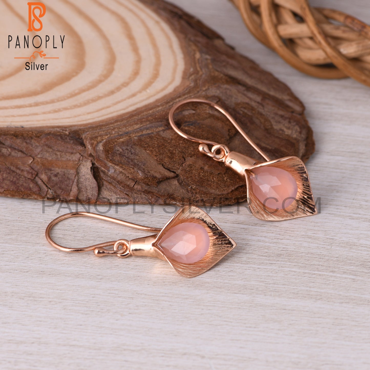 Rose Gold Plated 925 Sterling Silver Rose Chalcedony Earrings