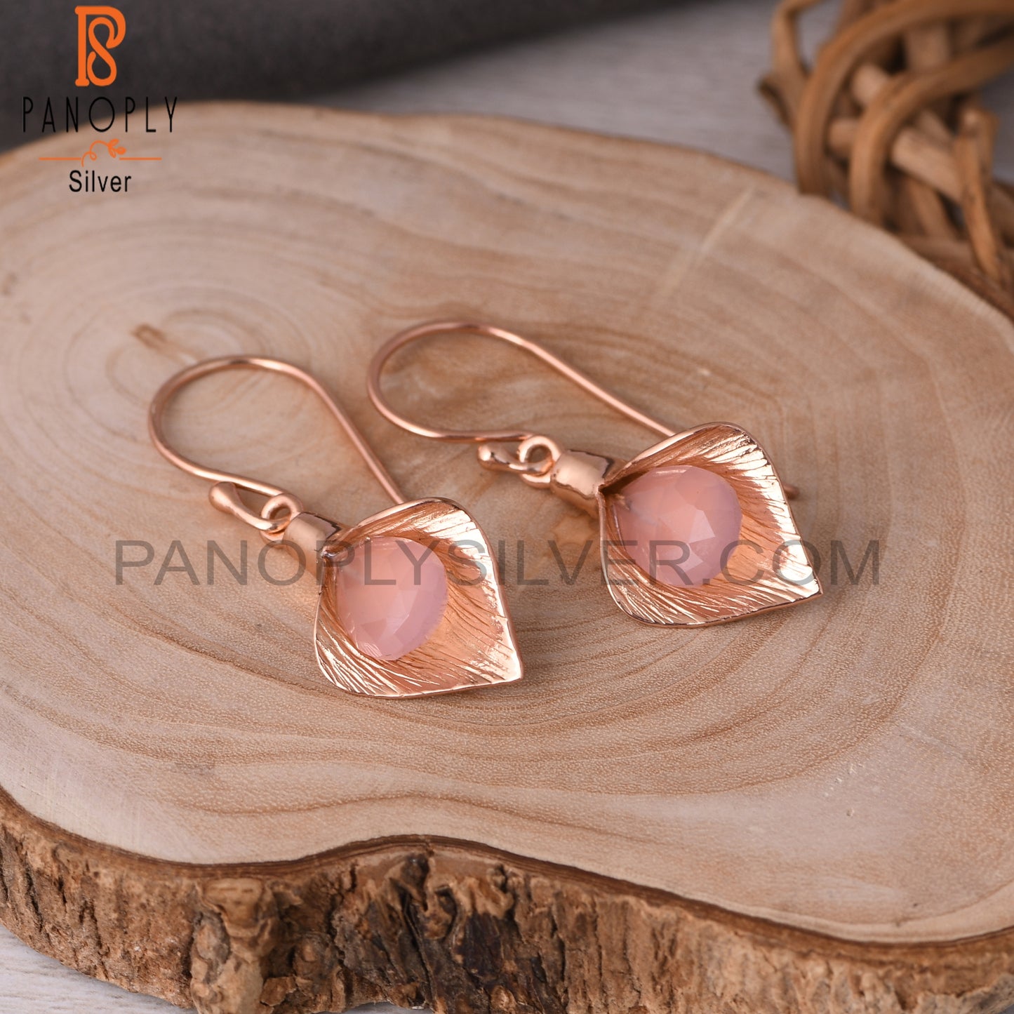 Rose Gold Plated 925 Sterling Silver Rose Chalcedony Earrings
