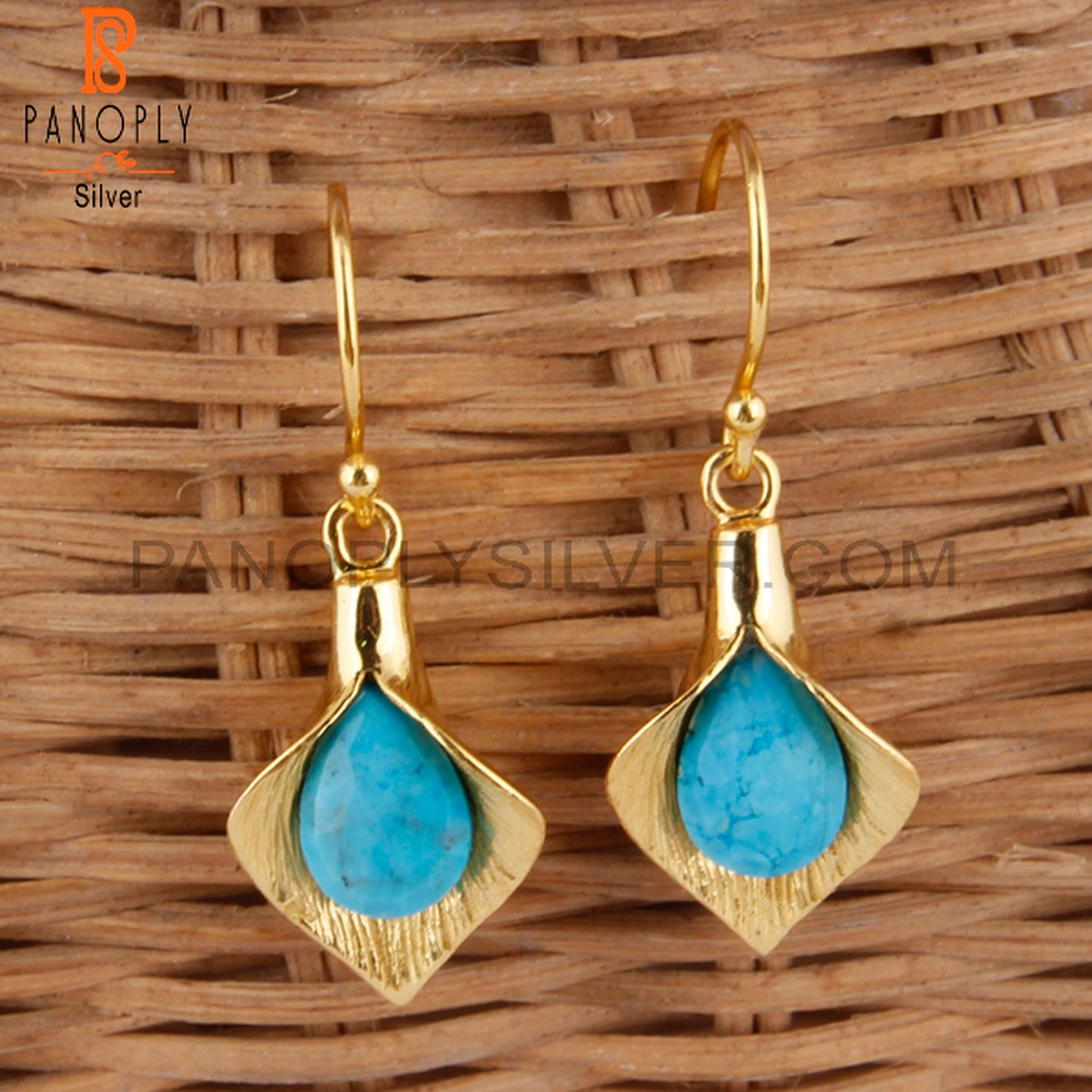 18K Yellow Gold Plated 925 Silver Gift Turquoise Earrings