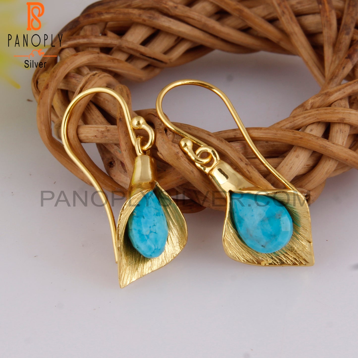 18K Yellow Gold Plated 925 Silver Gift Turquoise Earrings