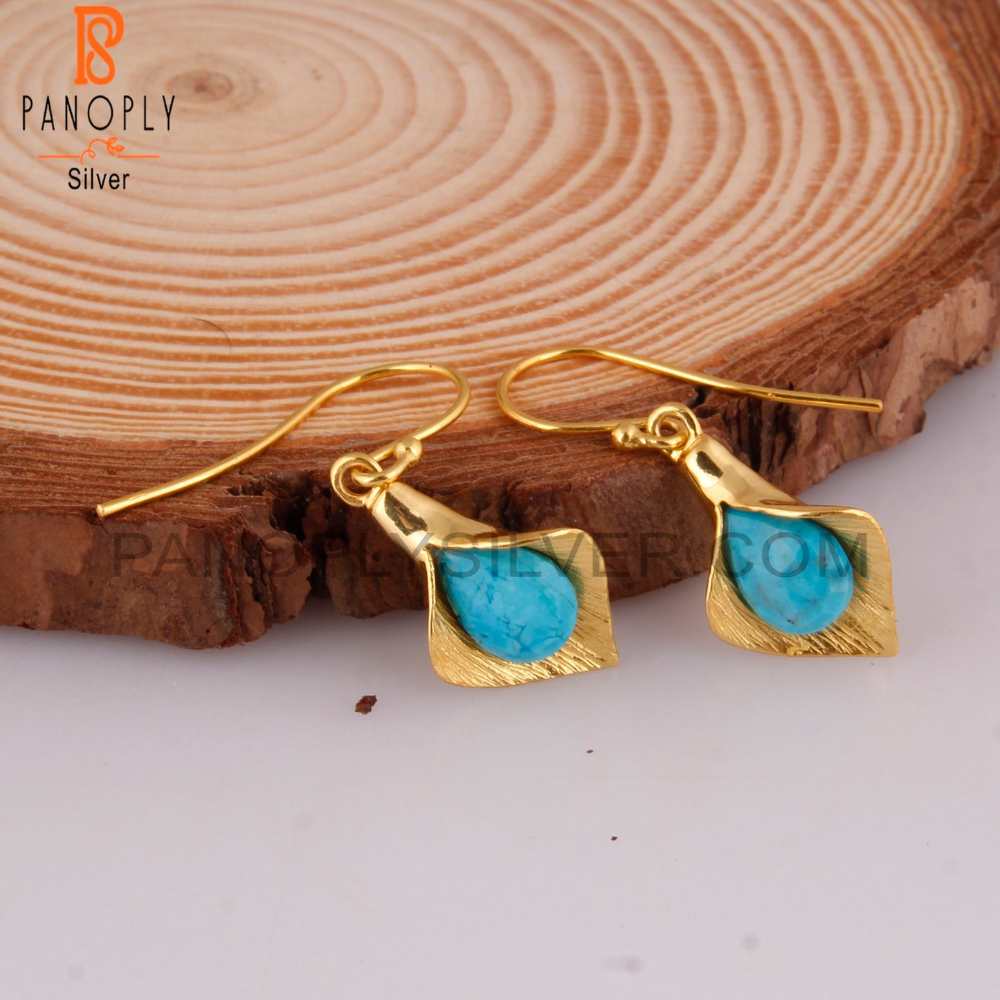 18K Yellow Gold Plated 925 Silver Gift Turquoise Earrings