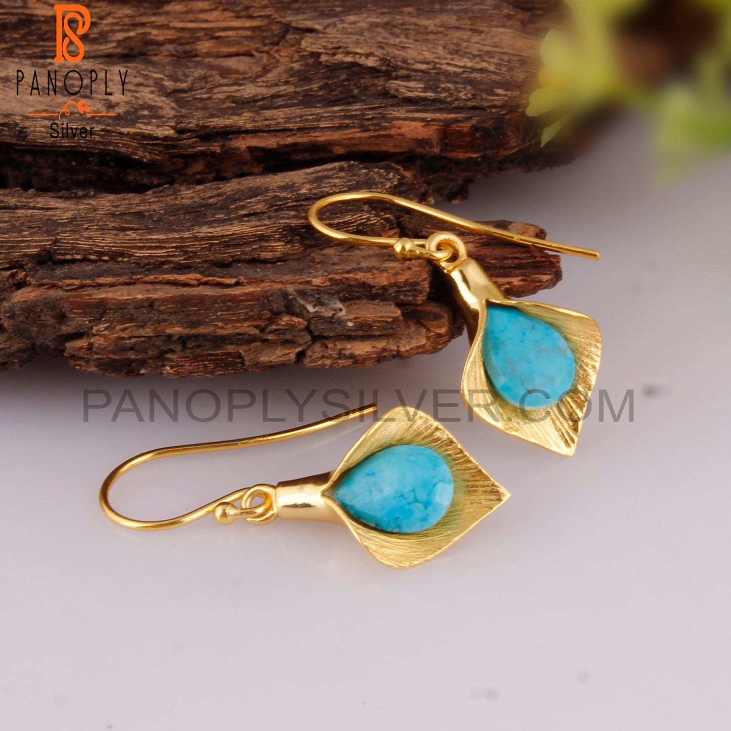 18K Yellow Gold Plated 925 Silver Gift Turquoise Earrings