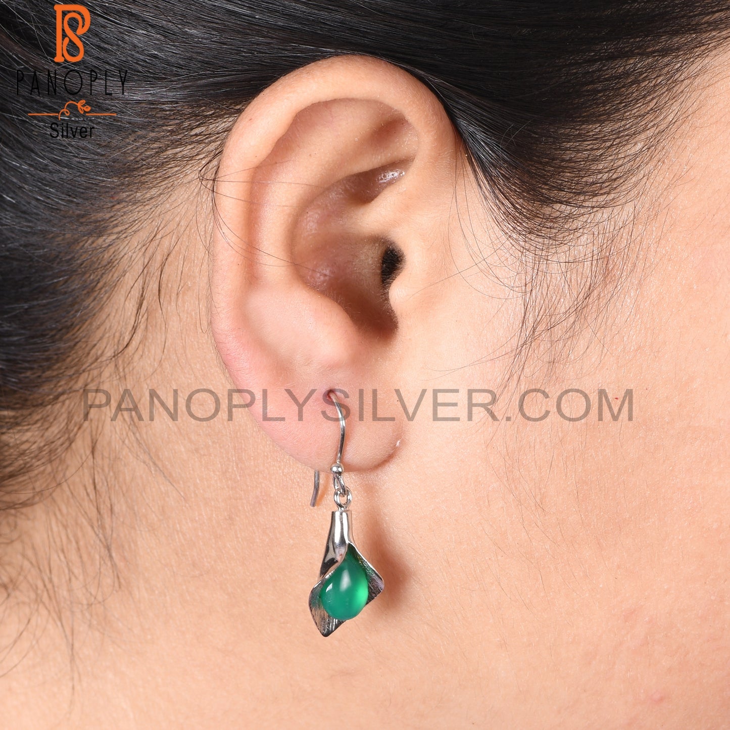 Floral 925 Silver Green Onyx Gemstone Calla Lily Jewelry