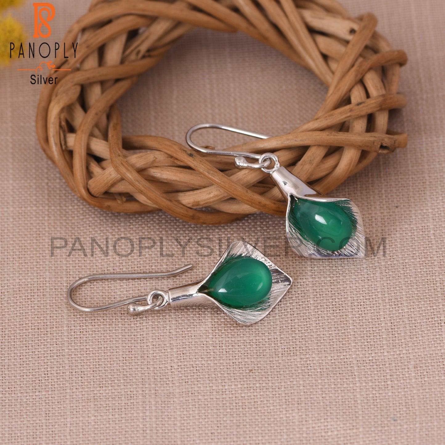 Floral 925 Silver Green Onyx Gemstone Calla Lily Jewelry