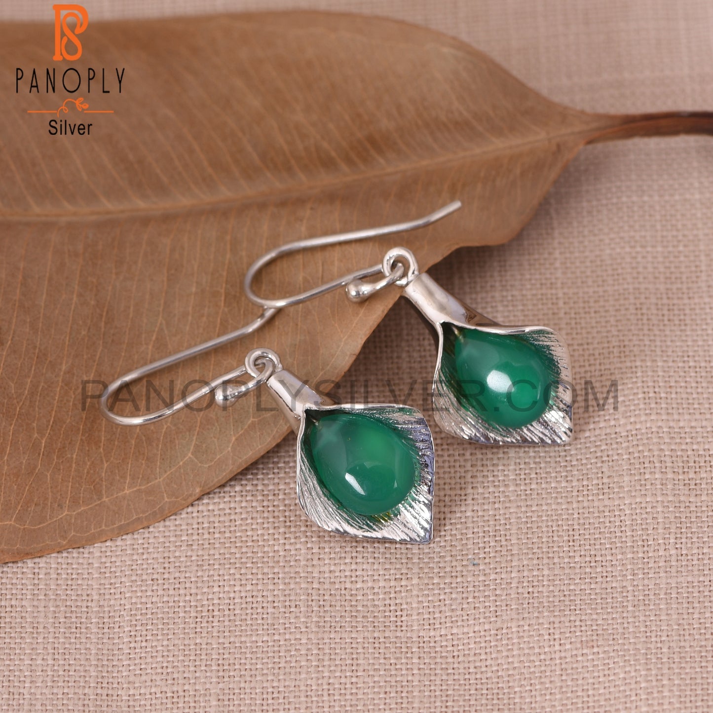 Floral 925 Silver Green Onyx Gemstone Calla Lily Jewelry