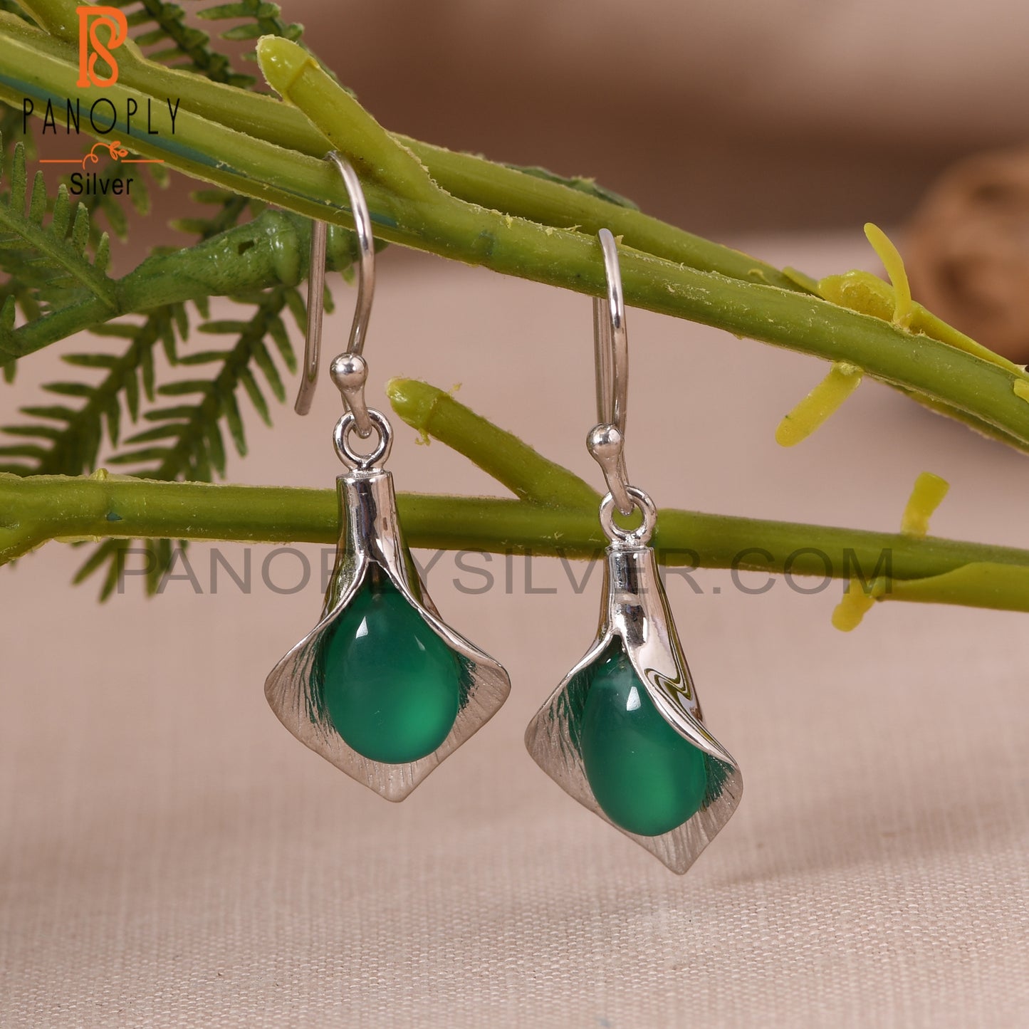 Floral 925 Silver Green Onyx Gemstone Calla Lily Jewelry