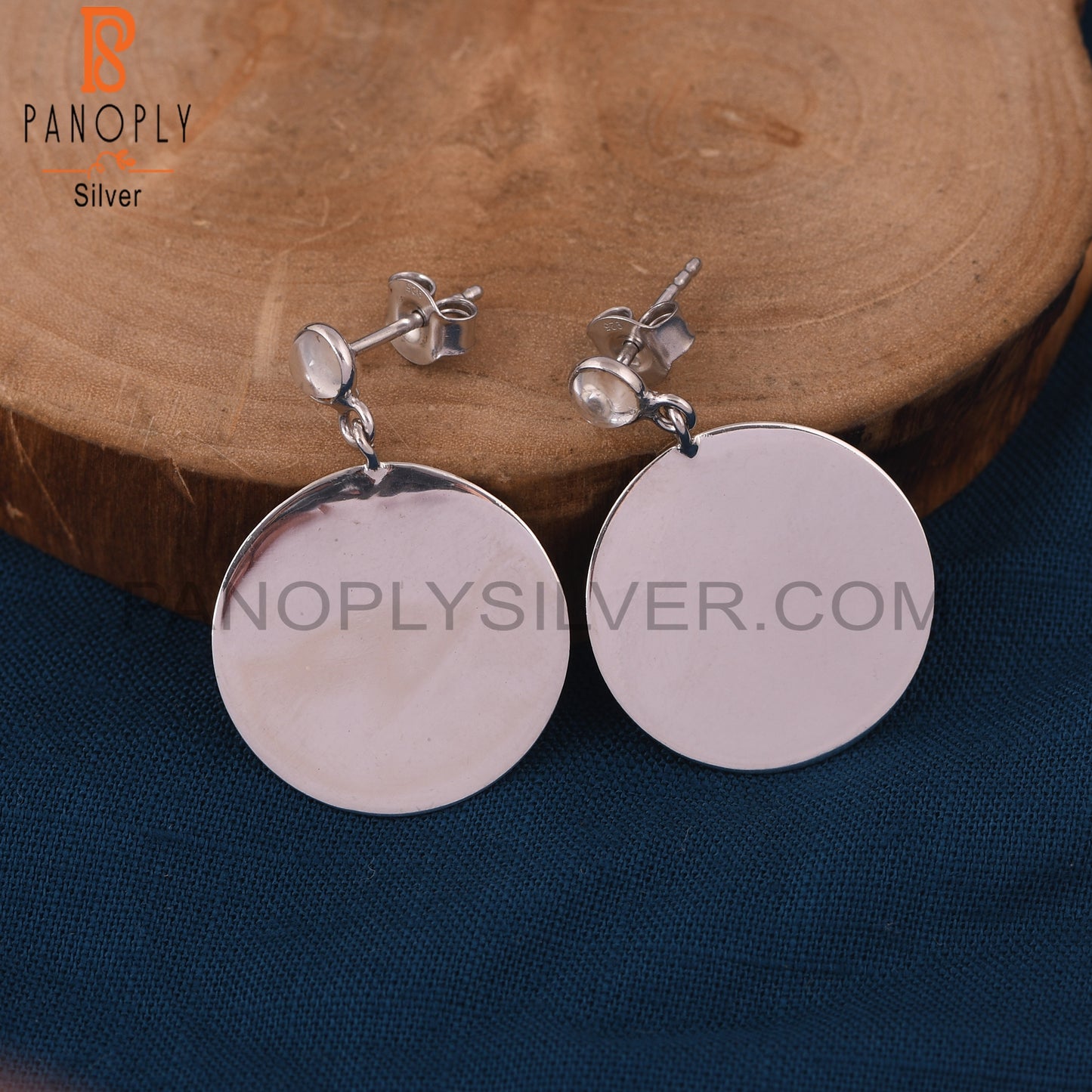 Crystal 925 Sterling Silver Gemstone Disc Earrings