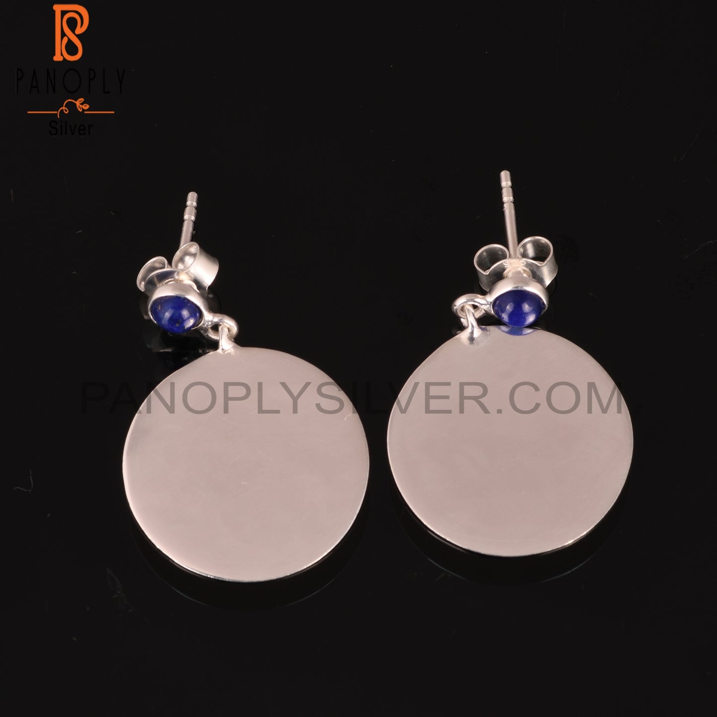 Lapis 925 Sterling Silver Double Disc Earrings