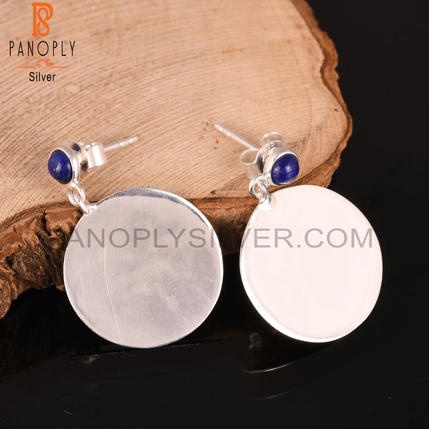 Lapis 925 Sterling Silver Double Disc Earrings